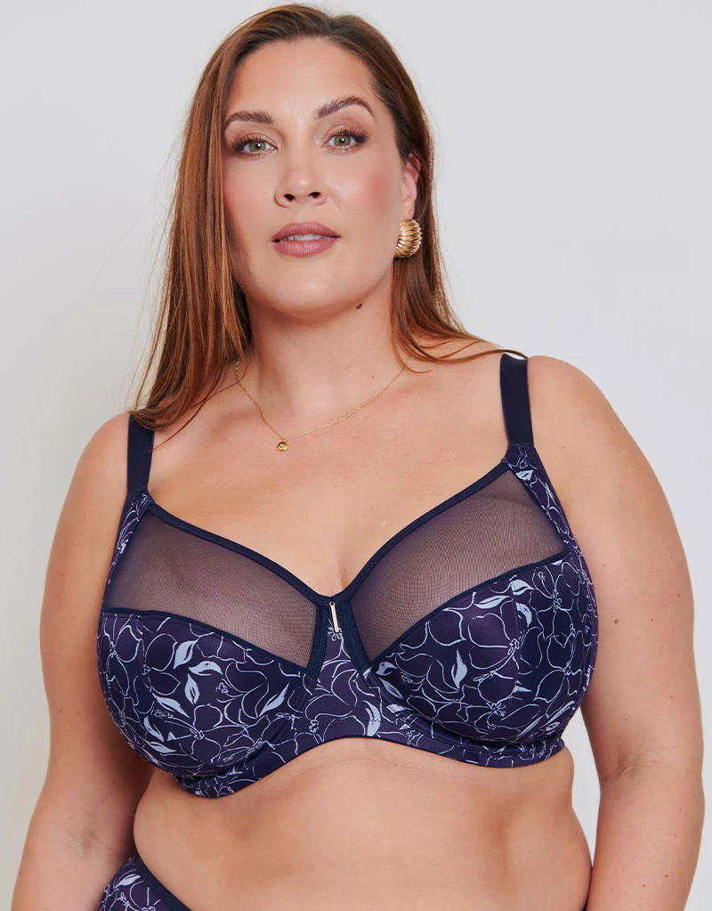 Adella Athena Aura Full Cup Side Support Bra Navy Floral Print - Image 3
