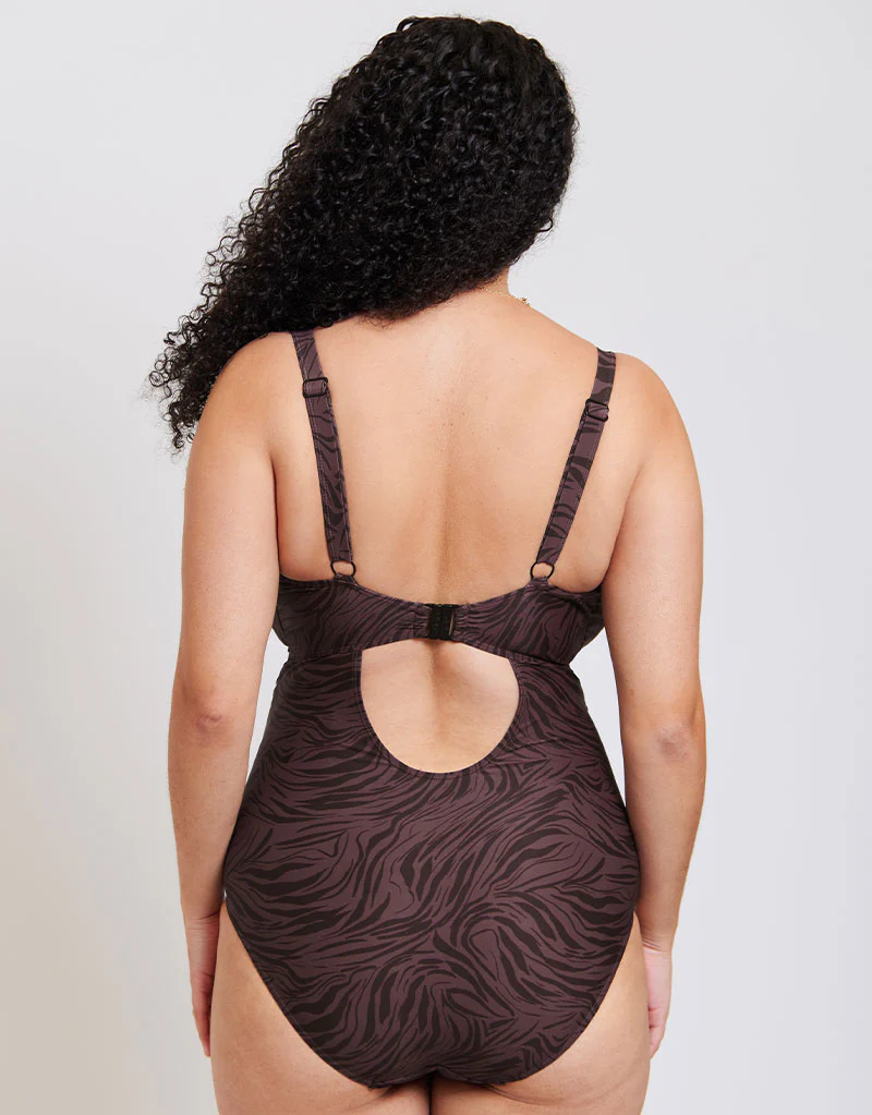 Adella Calypso Plunge Control Swimsuit Mulberry Purple Zebra Print - Image 6