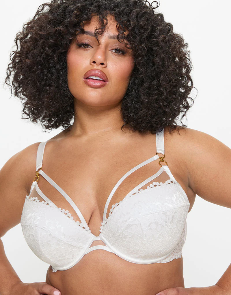 Ann Summers Lovers Lace Padded Plunge Bra White - Image 3