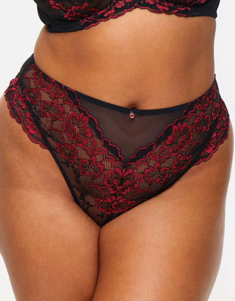 Ann Summers Sexy Lace High Waist Brazilian Brief Black/Red
