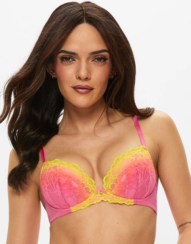 Ann Summers Sexy Lace Padded Plunge Bra Pink Yellow Ombre - Image 3