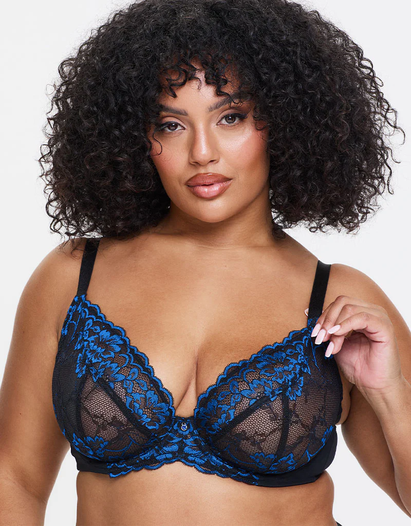 Ann Summers Sexy Lace Plunge Bra Black/Blue - Image 2