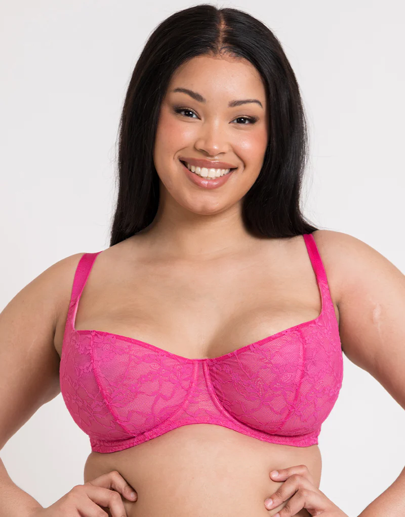 Curvy Kate All Night Lace Scooped Multiway Balcony Bra Hot Pink/ Blush - Image 4