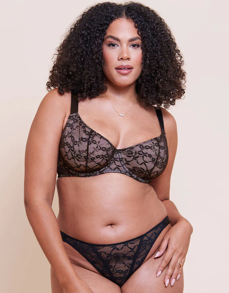Curvy Kate All Night Lace Tanga Black/Blush - Image 3