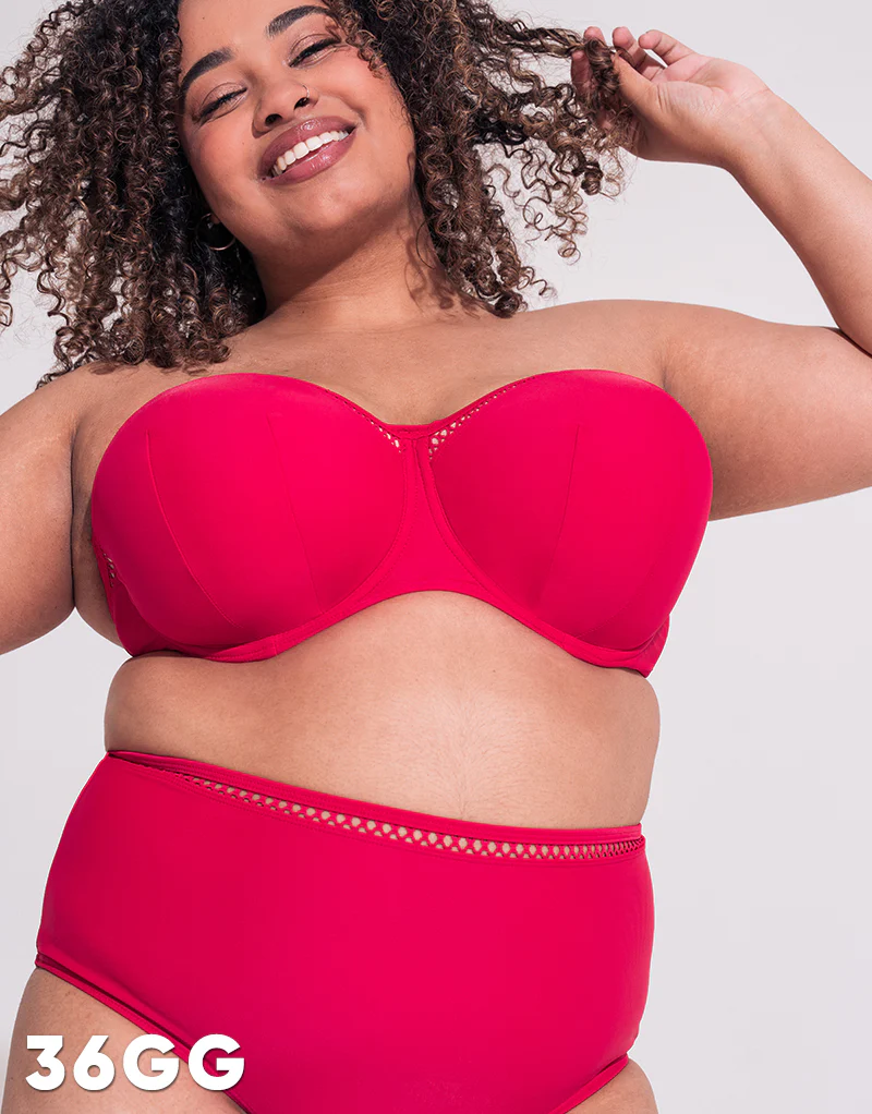 Curvy Kate First Class Bandeau Strapless Multiway Bikini Top Red - Image 11