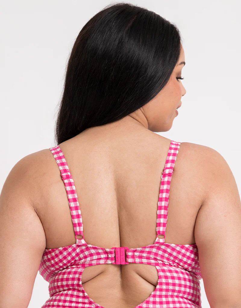 Curvy Kate Holiday Check Non Wired Swimsuit Raspberry Pink - Image 5