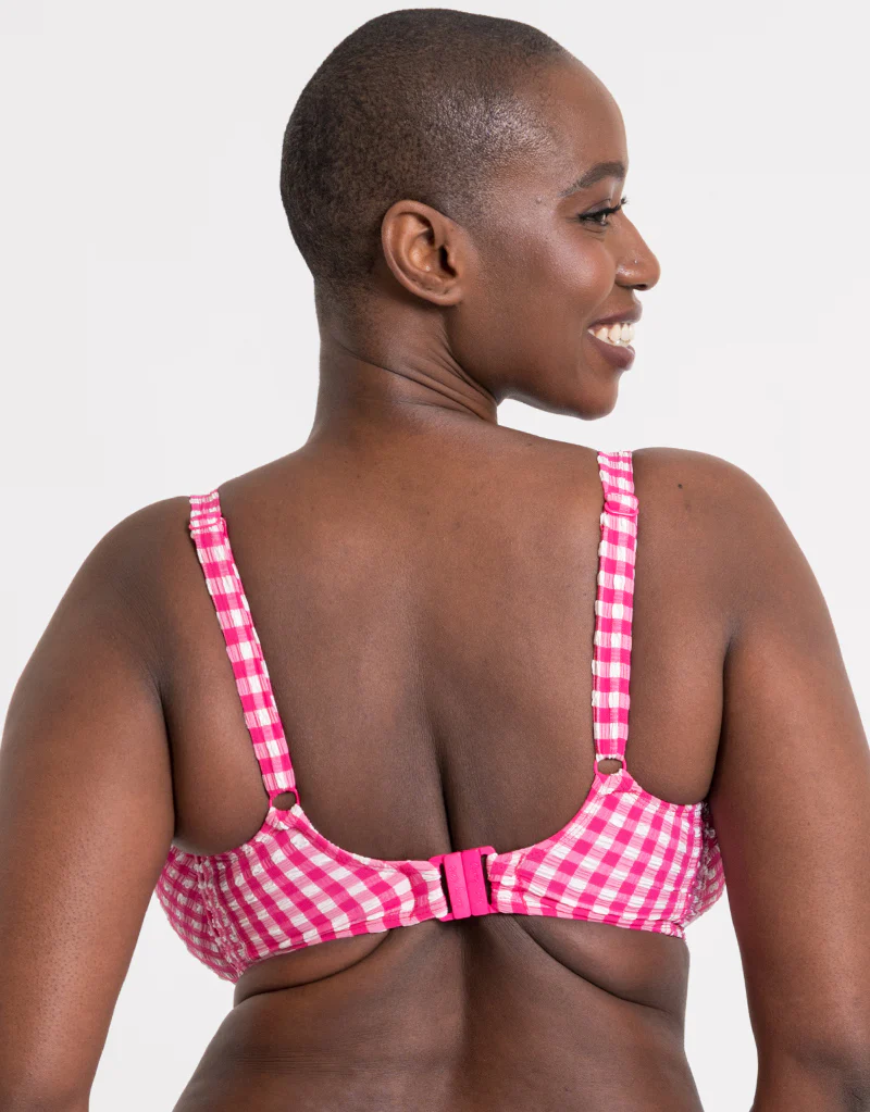Curvy Kate Holiday Check Scooped Balcony Bikini Top Raspberry Pink - Image 5