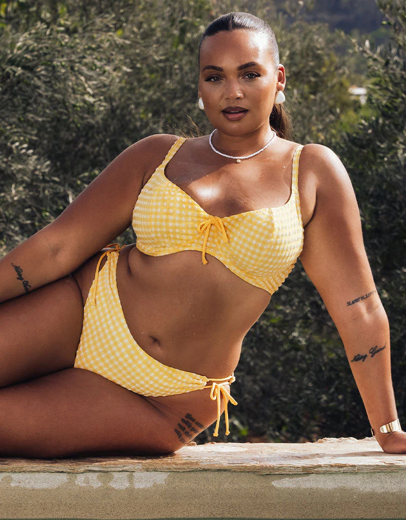 Curvy Kate Holiday Check Scooped Balcony Bikini Top Sunshine Yellow - Image 2