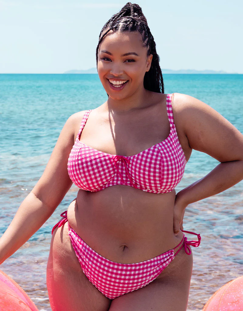 Curvy Kate Holiday Check Tie-Side Bikini Brief Raspberry Pink - Image 6