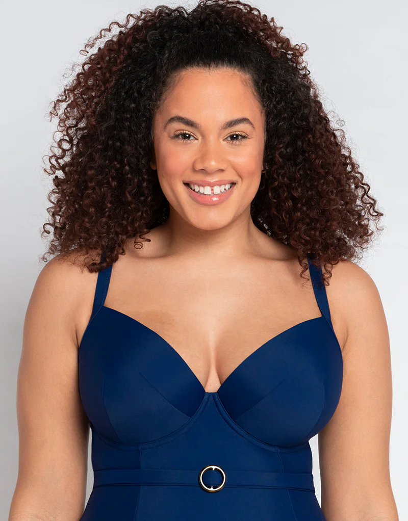 Curvy Kate Retro Sun Padded Plunge Swimsuit Navy - Image 3