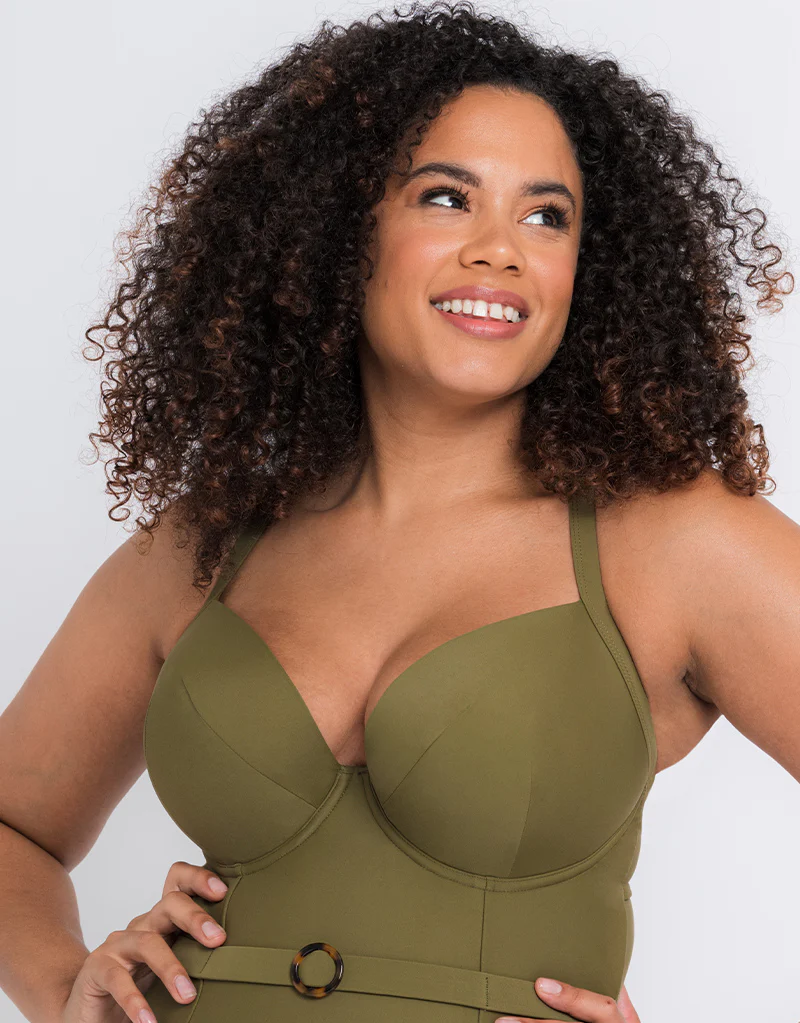 Curvy Kate Retro Sun Padded Plunge Swimsuit Olive - Image 3