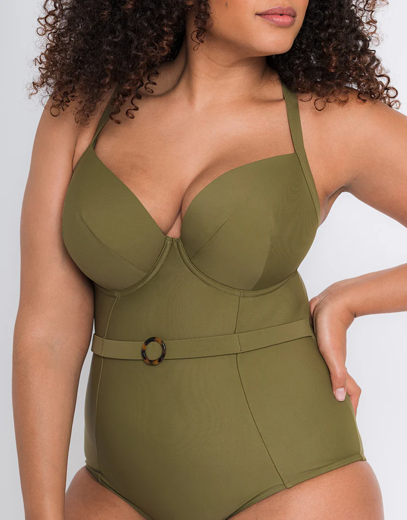 Curvy Kate Retro Sun Padded Plunge Swimsuit Olive - Image 8