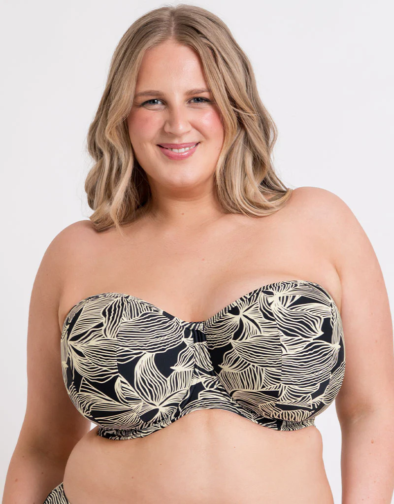 Curvy Kate Ripple Reef Bandeau Bikini Top Black Print - Image 3