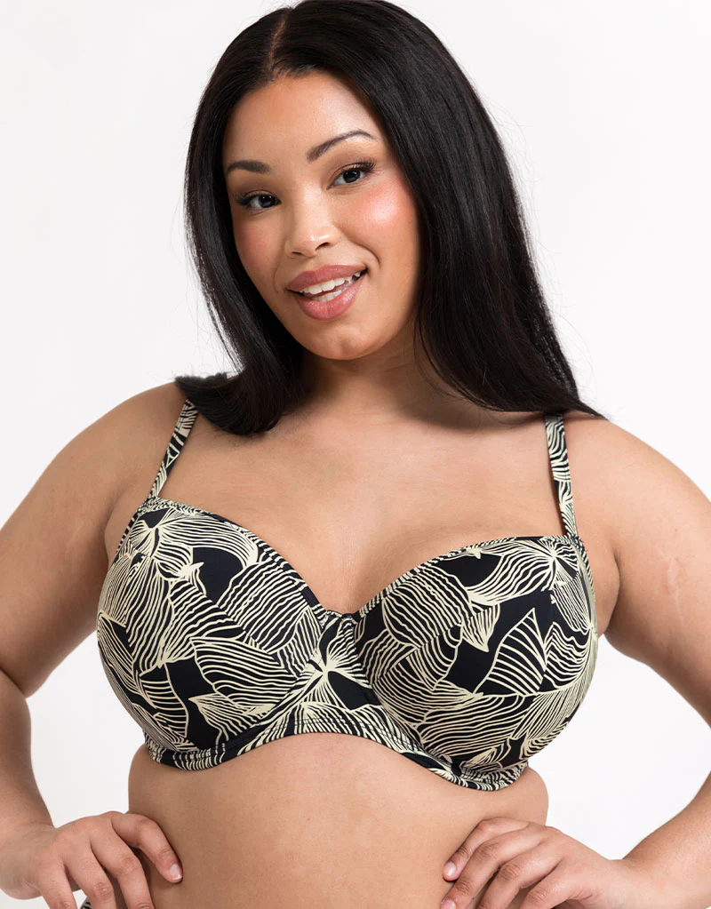 Curvy Kate Ripple Reef Padded Balcony Bikini Top Black Print - Image 3