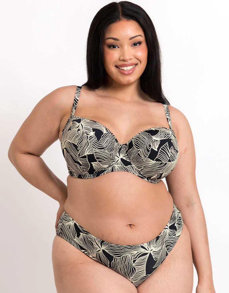 Curvy Kate Ripple Reef Padded Balcony Bikini Top Black Print - Image 7