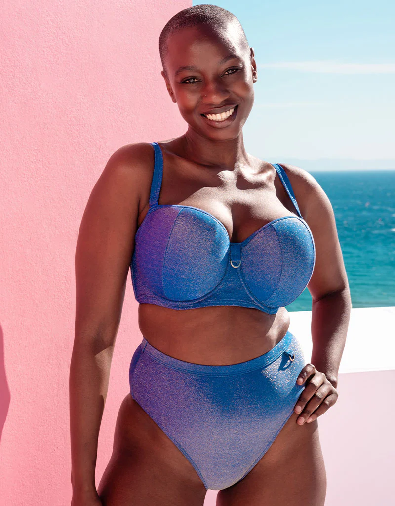 Curvy Kate Sapphire Seas Bandeau Bikini Top Blue Sparkle - Image 10
