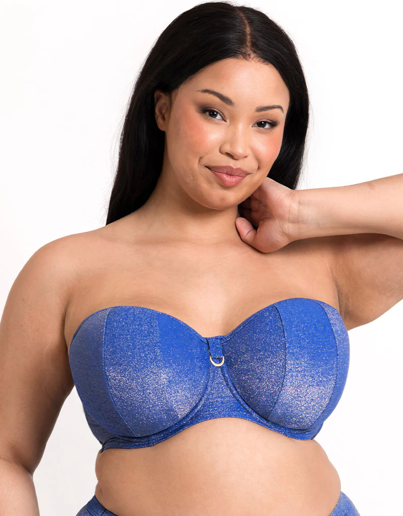 Curvy Kate Sapphire Seas Bandeau Bikini Top Blue Sparkle - Image 3