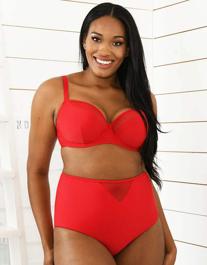 Curvy Kate Sheer Class Padded Balcony Bikini Top Red - Image 2