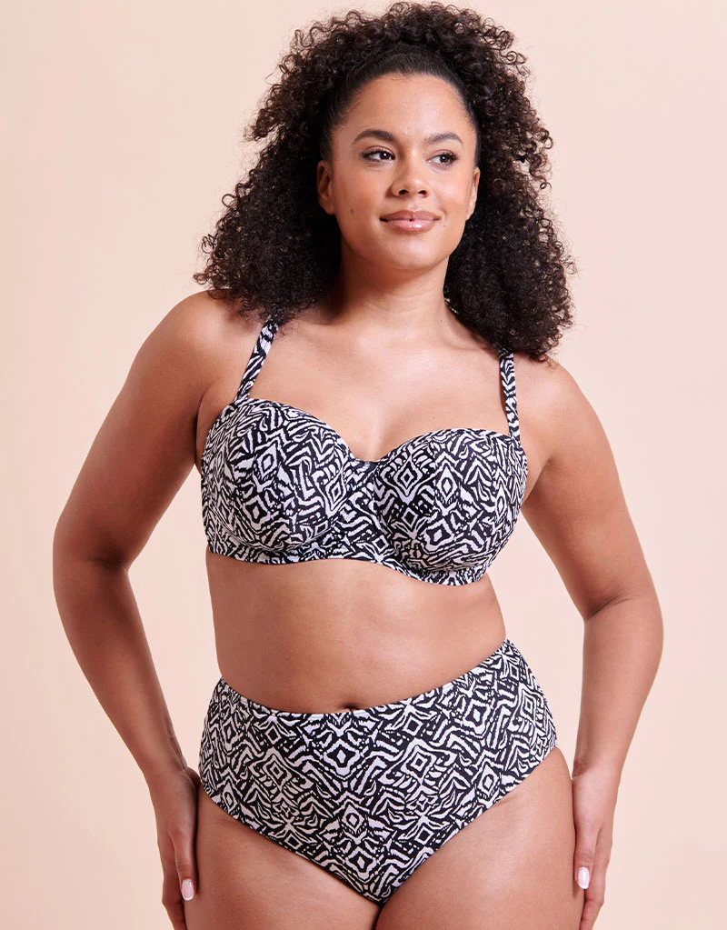 Curvy Kate Wild Horizon Bandeau Strapless Multiway Bikini Top Black Print