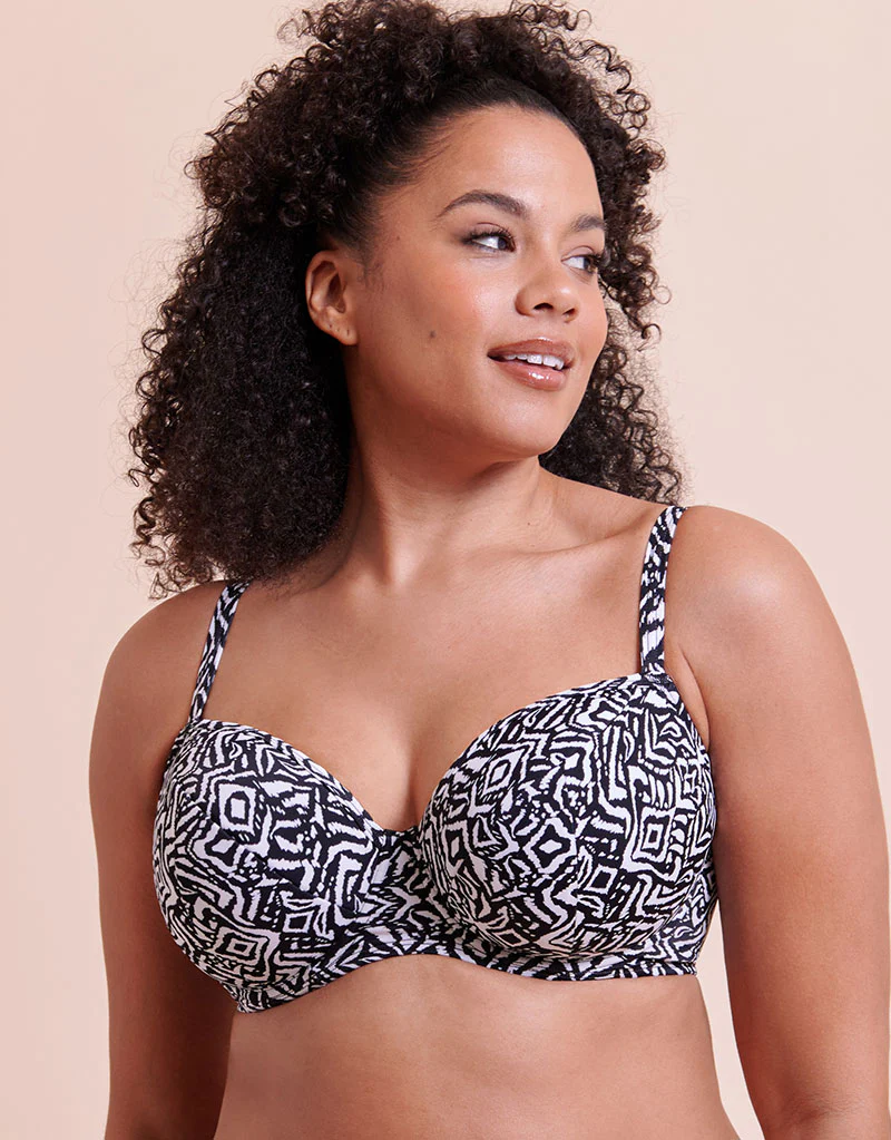 Curvy Kate Wild Horizon Padded Balcony Bikini Top Black Print - Image 3