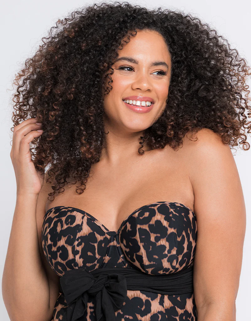 Curvy Kate Wrapsody Bandeau Strapless Multiway Swimsuit Leopard Print - Image 4
