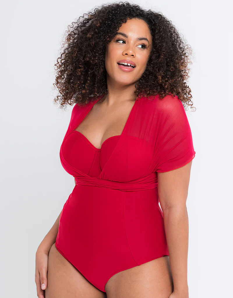 Curvy Kate Wrapsody Bandeau Strapless Multiway Swimsuit Red - Image 8