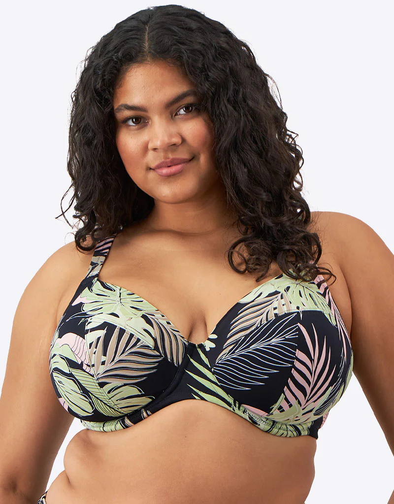 Elomi Tropical Retreat Plunge Bikini Top Black Print - Image 2
