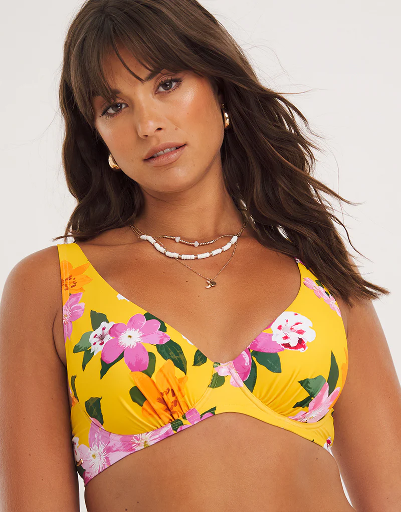 Figleaves Panama Plunge Bikini Top Yellow Floral - Image 3