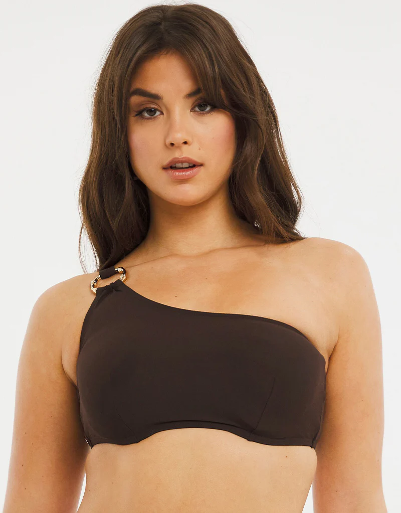 Figleaves Serengeti One Shoulder Bikini Top Brown - Image 3