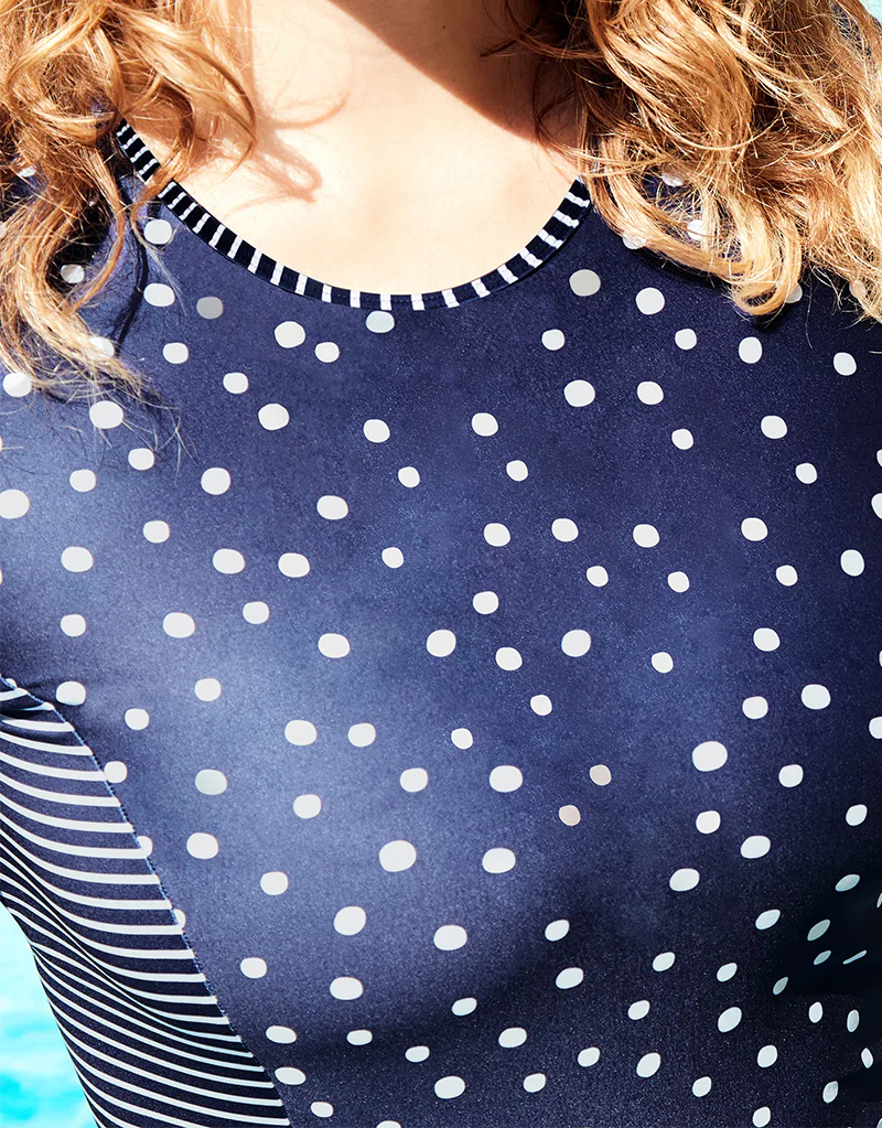 Figleaves Sorrento Spot Long Sleeve Rash Vest Navy - Image 3