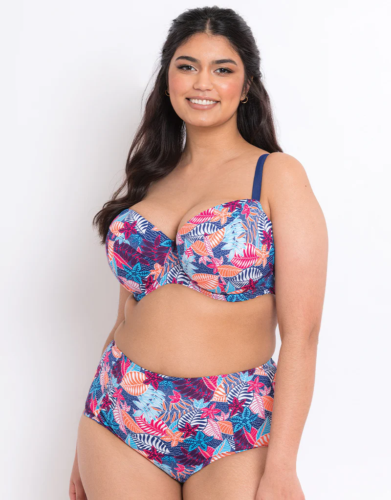 Flirtelle Antigua Reef Padded Balcony Bikini Top Navy Print
