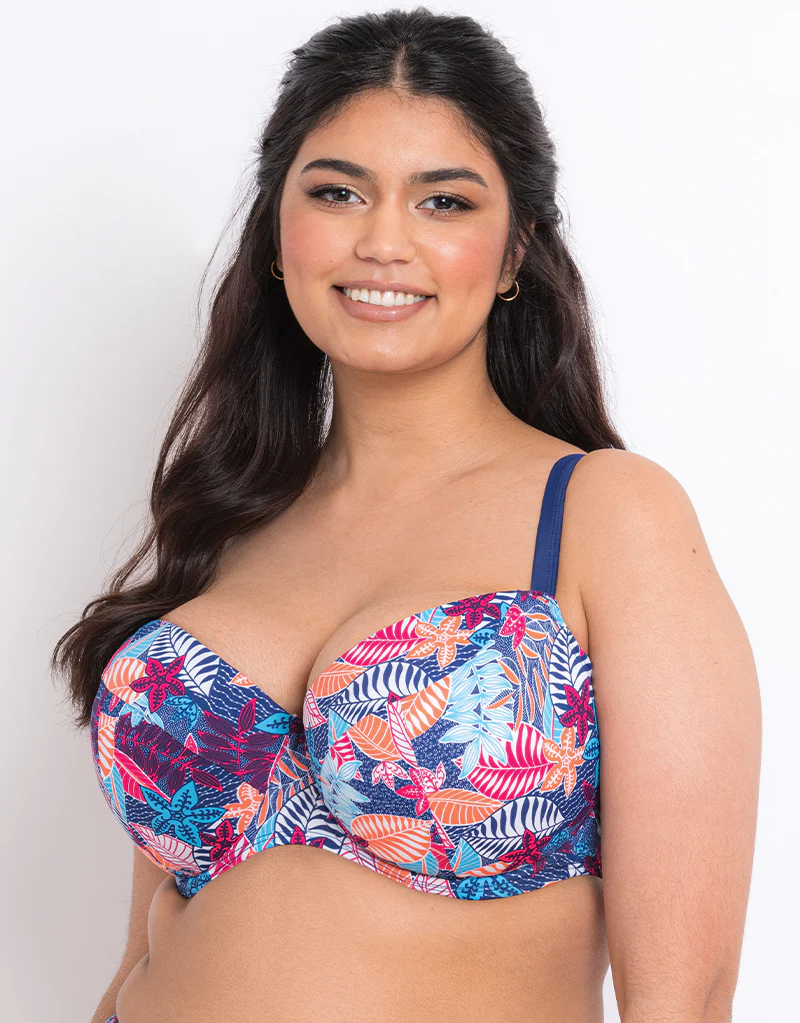 Flirtelle Antigua Reef Padded Balcony Bikini Top Navy Print - Image 3