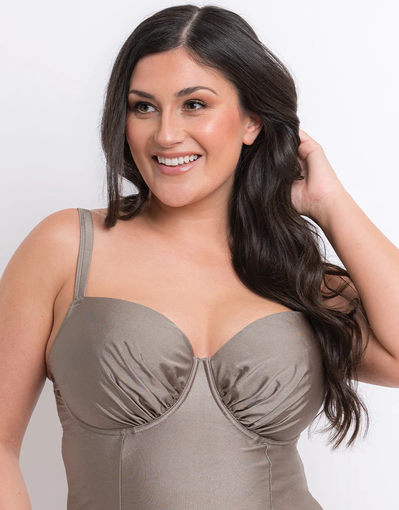 Flirtelle Fiji Sands Padded Balcony Tankini Top Stone - Image 3