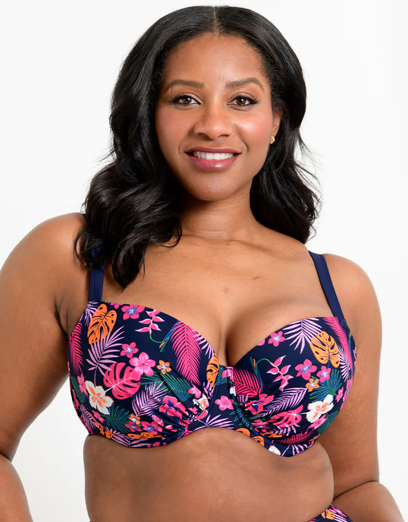 Flirtelle Hawaii Sands Padded Balcony Bikini Top Navy Print - Image 3
