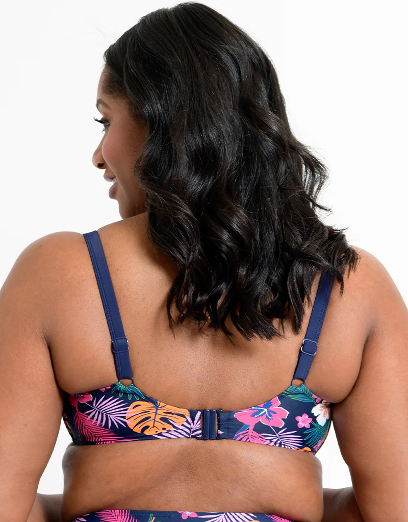 Flirtelle Hawaii Sands Padded Balcony Bikini Top Navy Print - Image 5