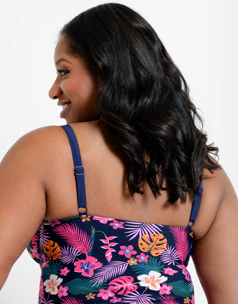 Flirtelle Hawaii Sands Padded Balcony Tankini Top Navy Print - Image 5