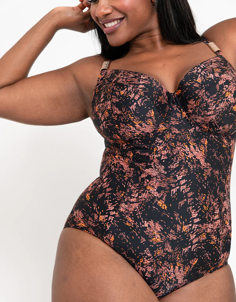 Flirtelle Maya Bay Balcony Swimsuit Black Print - Image 7