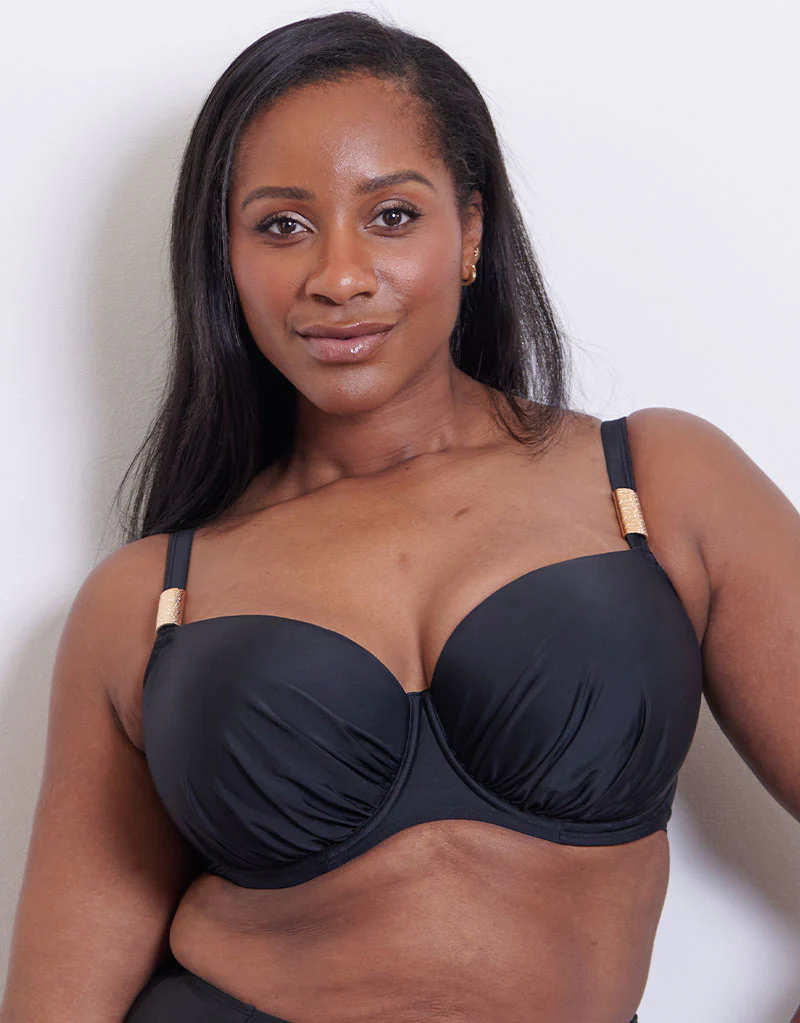 Flirtelle Maya Bay Padded Balcony Bikini Top Black - Image 3