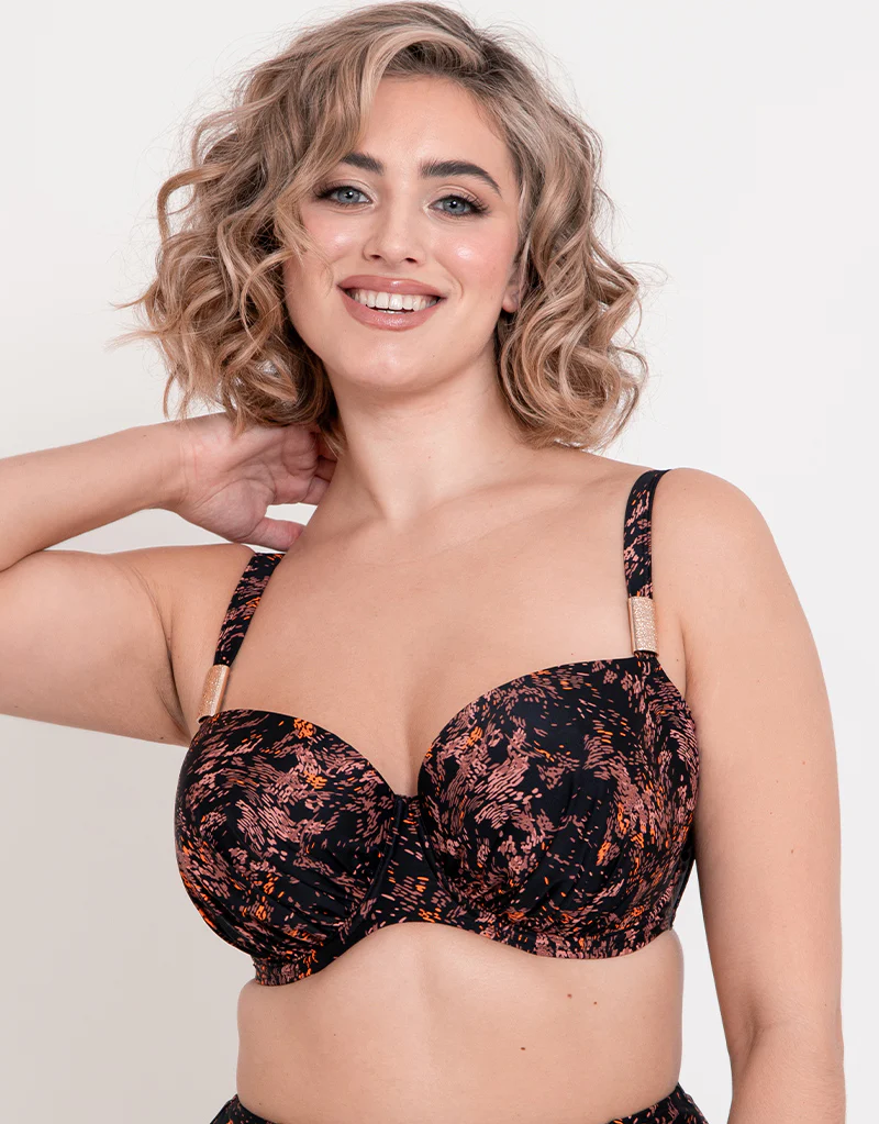 Flirtelle Maya Bay Padded Balcony Bikini Top Black Print - Image 3