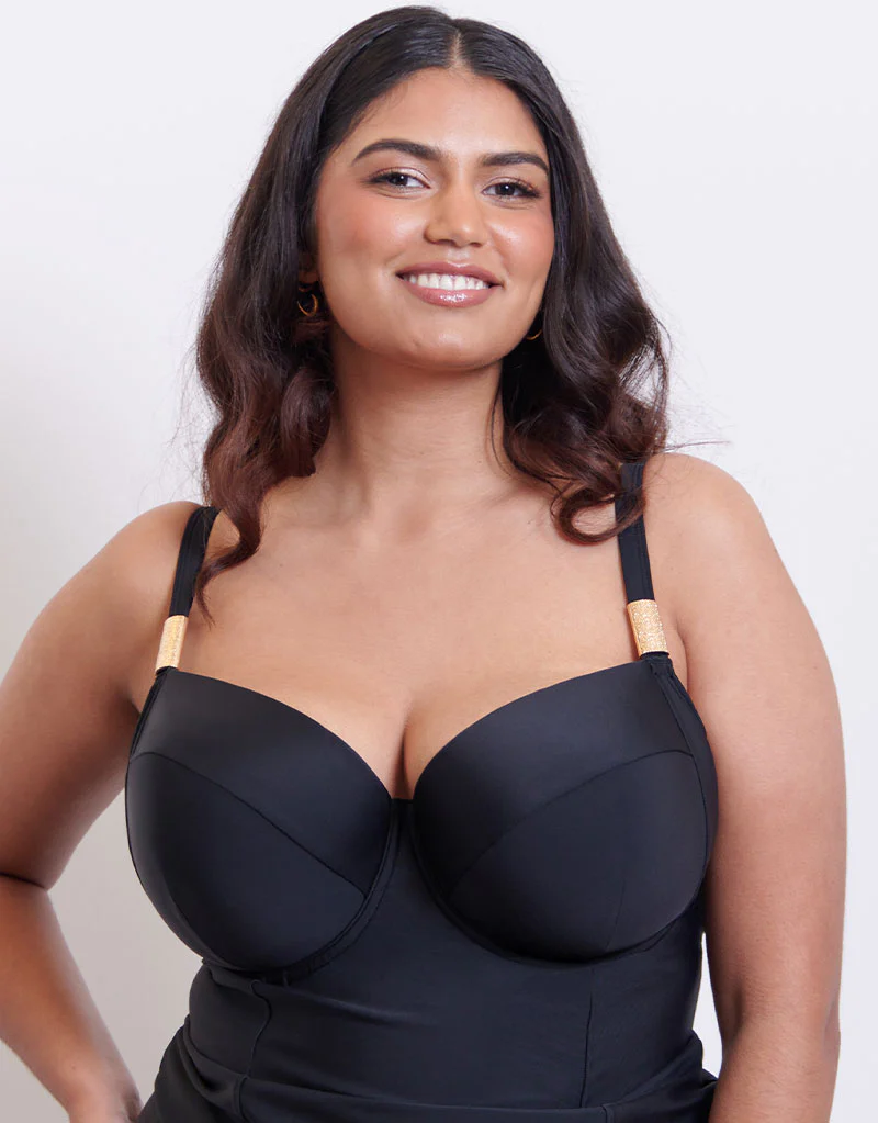 Flirtelle Maya Bay Padded Balcony Tankini Top Black - Image 3