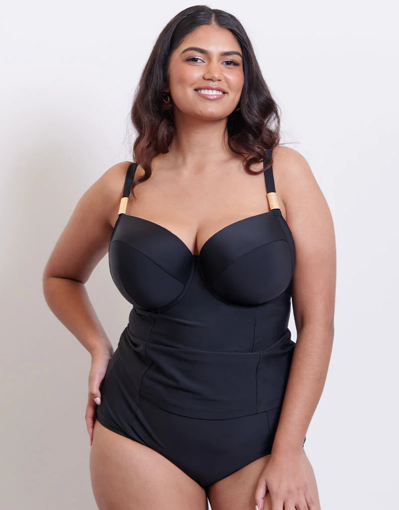 Flirtelle Maya Bay Padded Balcony Tankini Top Black - Image 7