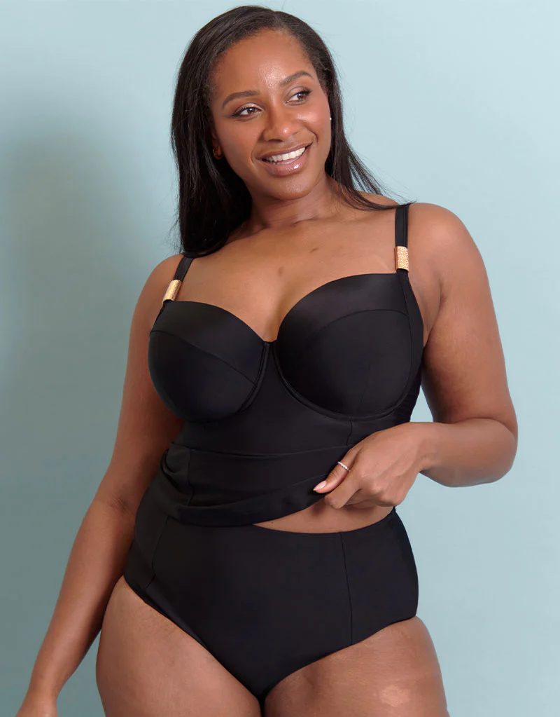 Flirtelle Maya Bay Padded Balcony Tankini Top Black - Image 8