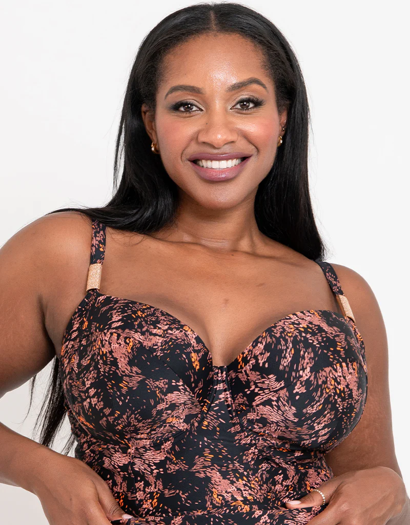 Flirtelle Maya Bay Padded Balcony Tankini Top Black Print - Image 3