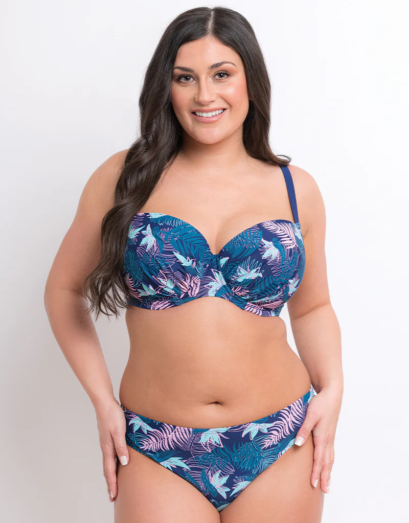 Flirtelle Palm Bay Padded Balcony Bikini Top Navy Print