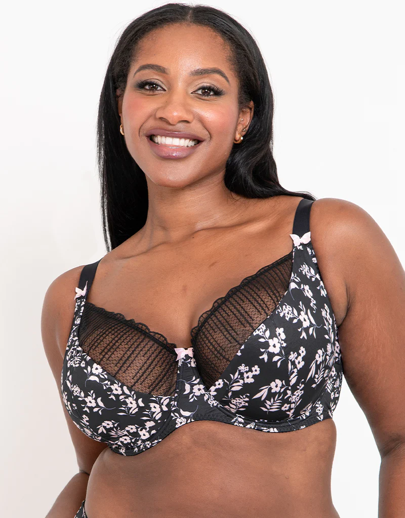 Flirtelle Riley Balcony Bra Black/Pink Print - Image 3