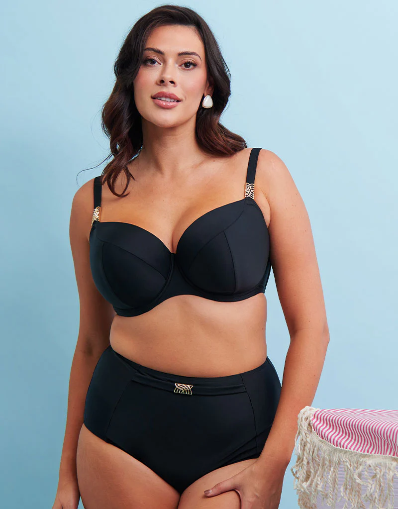 Flirtelle Salento Coast Padded Balcony Bikini Top Black - Image 2