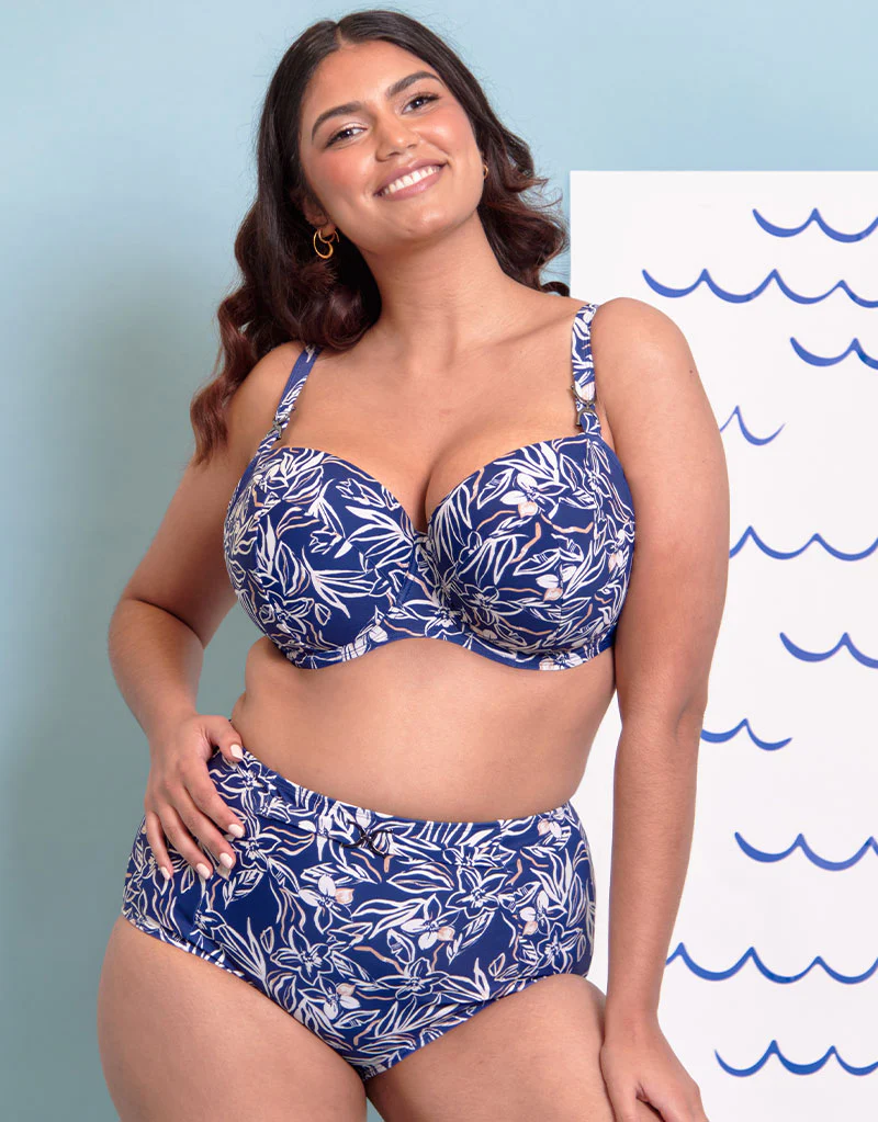 Flirtelle Verona Beach Padded Balcony Bikini Top Navy Print - Image 2