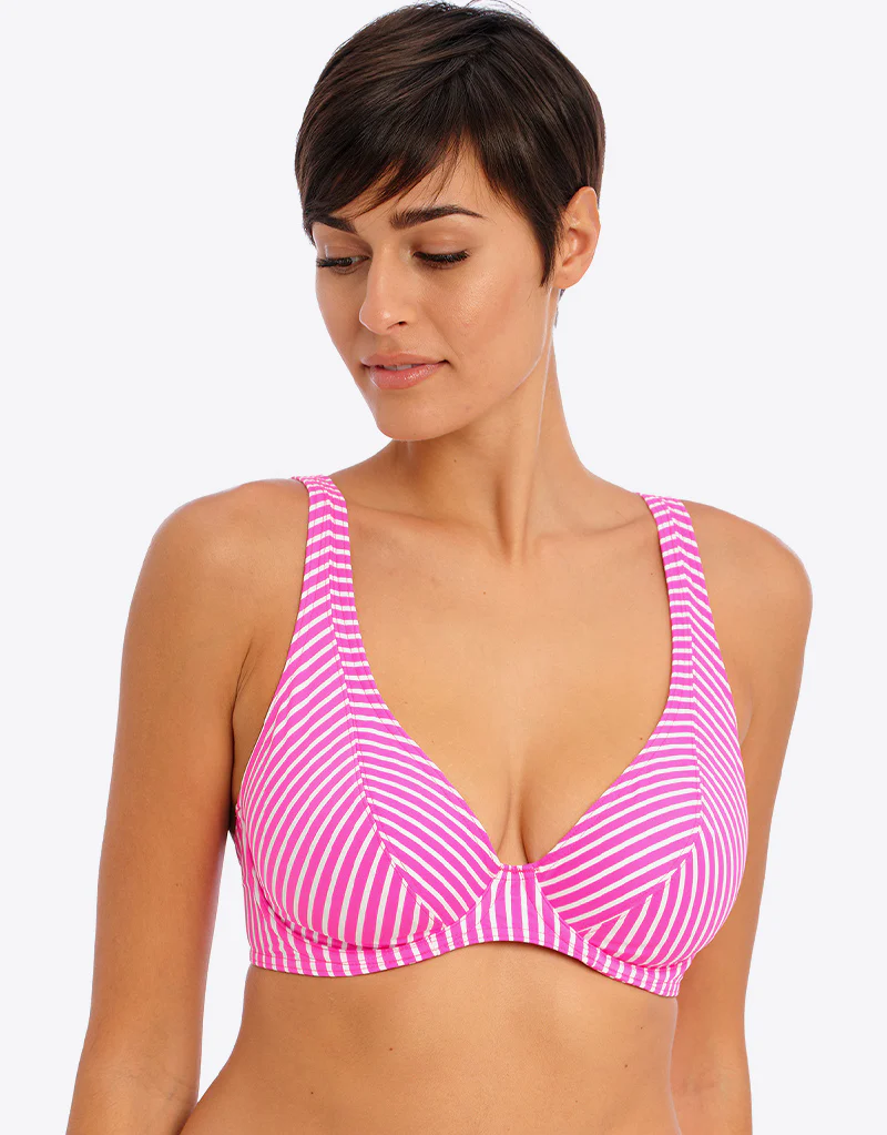 Freya Jewel Cove High Apex Plunge Bikini Top Stripe Raspberry - Image 3