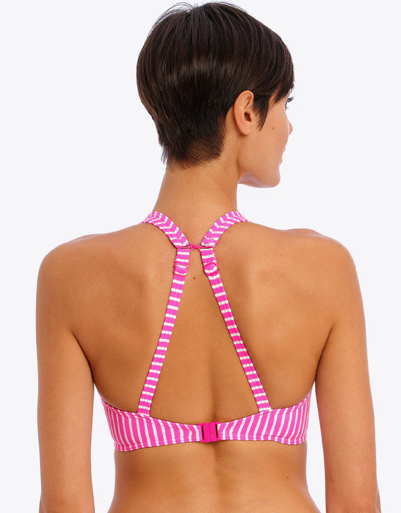 Freya Jewel Cove High Apex Plunge Bikini Top Stripe Raspberry - Image 5