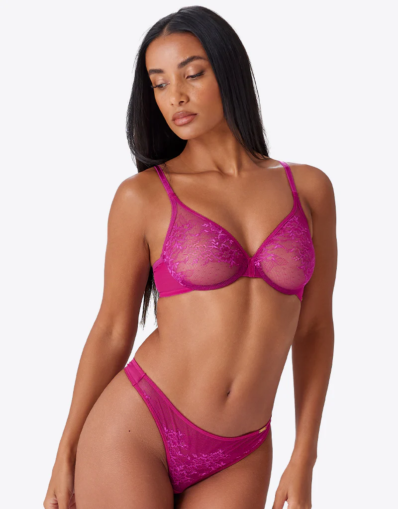 Gossard Glossies Lace Sheer Bra Vivid Fuchsia - Image 9